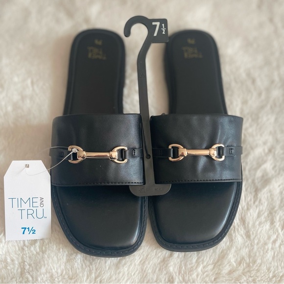 Time and Tru Women's Black Horsebit Slide Sandal Size 7.5 NWT - Picture 1 of 3
